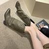 Retro Small Square Head Western Cowboy Boots Women's Brown Rivet Trouser Sleeve Thick Heel Long Sleeve Shoe Knee-High Botas