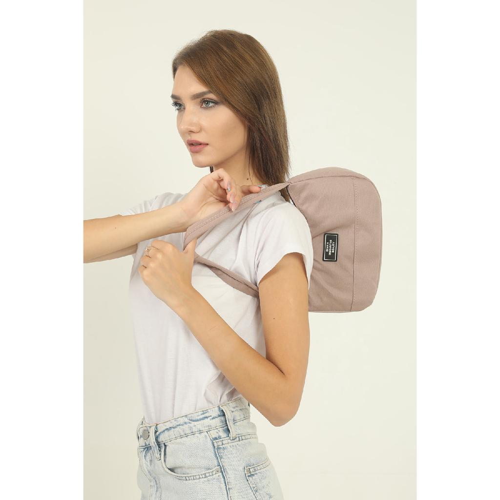 Black U11 Single Zipper Compartment Daily Sports Baguette Canvas Fabric Women's Hand And Shoulder Bag B:16E: 26