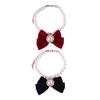 Princess Style Cat Necklace Faux Pearls Velvet Bowknot Decor Adjustable Design Pet Kitten Collar Pet Accessory
