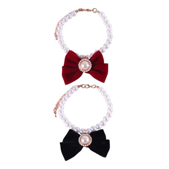 Princess Style Cat Necklace Faux Pearls Velvet Bowknot Decor Adjustable Design Pet Kitten Collar Pet Accessory