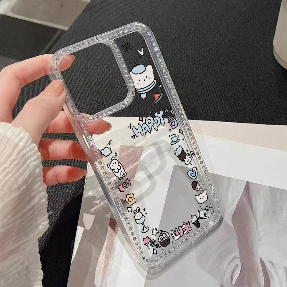 Чехол-браслет с цепочкой для iPhone 17 16 15 13 14, Air 17 12 14 16 Pro 17 14 16 Pro Max, с милым узором в виде сверкающих бриллиантов и ремешком.