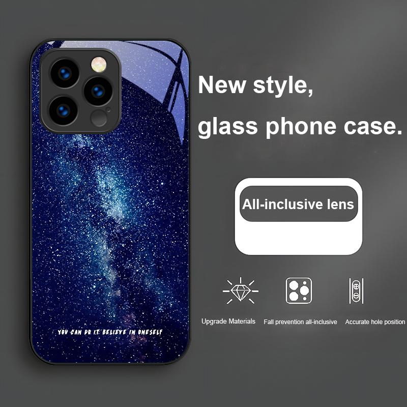 Блестящее Звездное Небо Для IPhone 16 Plus 15 14 13 12 Mini 11 Pro Max X XS XR 7 8 Plus 2022 Закаленное Стекло Чехол для Телефона
