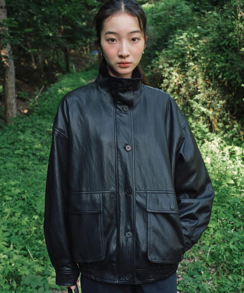STEP AROUND Soft Faux Leather Padded Blouson_Black