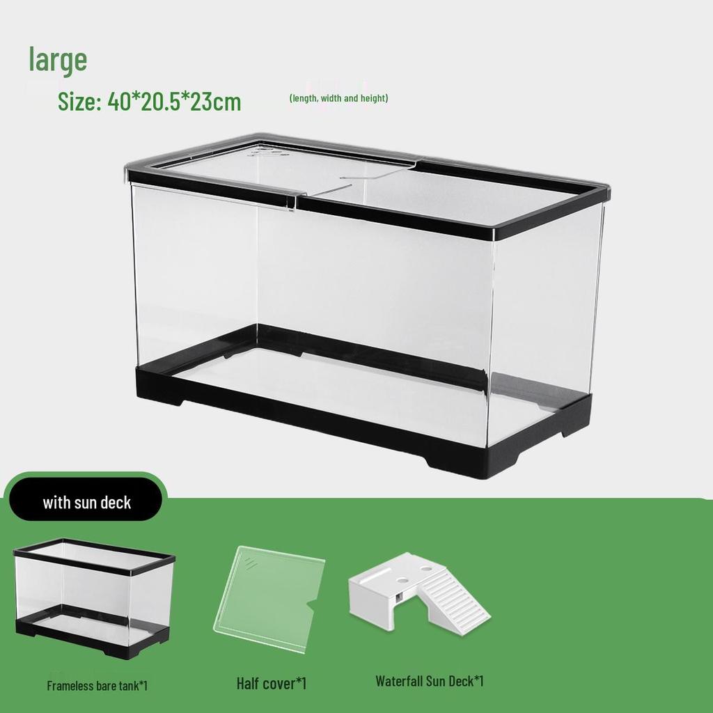 Компактный террариум для черепахи с платформой для обогрева - Элегантная настольная среда обитания с крышкой для экологичной гостиной