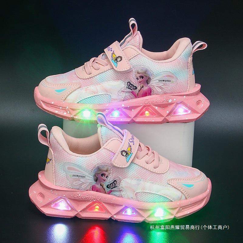 Кроссовки принцессы Эльзы для девочек, обувь для детей среднего и маленького возраста, ажурная сетка, дышащая, легкая, мягкая подошва, модная обувь для девочек