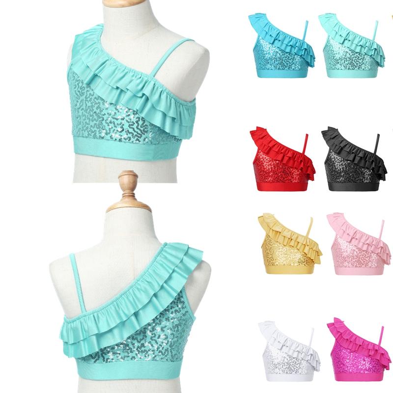 Детский топ без рукавов с блестками и блестками для девочек, современные танцевальные костюмы, гимнастическая танцевальная одежда