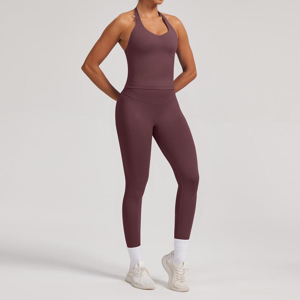 Бесшовный Быстросохнущий Костюм для Йоги с Чашечками - Облегающий Спортивный Топ для Бега и Комплект для Фитнеса
