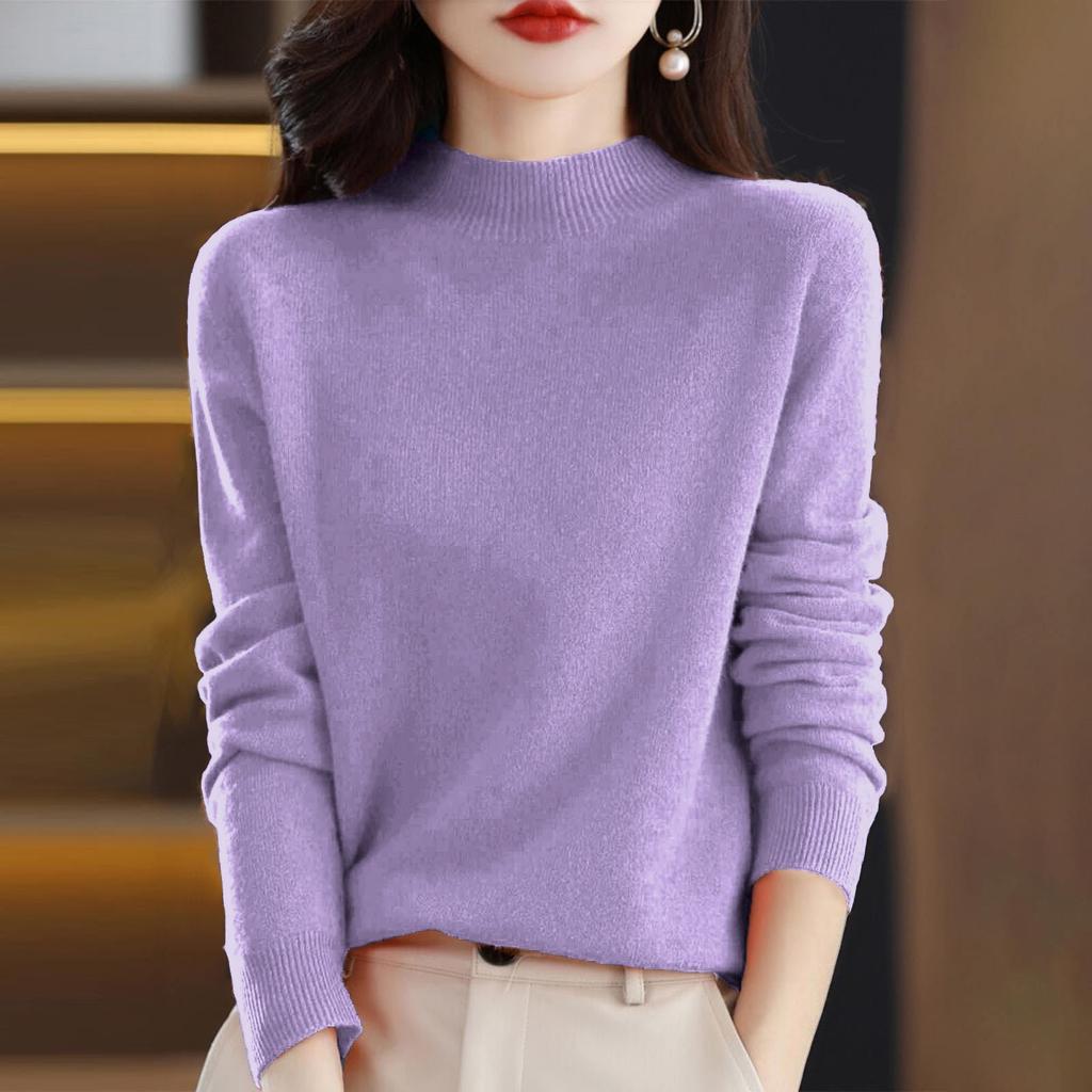 Женская и зимняя мода с длинным рукавом, базовый свитер с полуводолазкой, свободный свитер