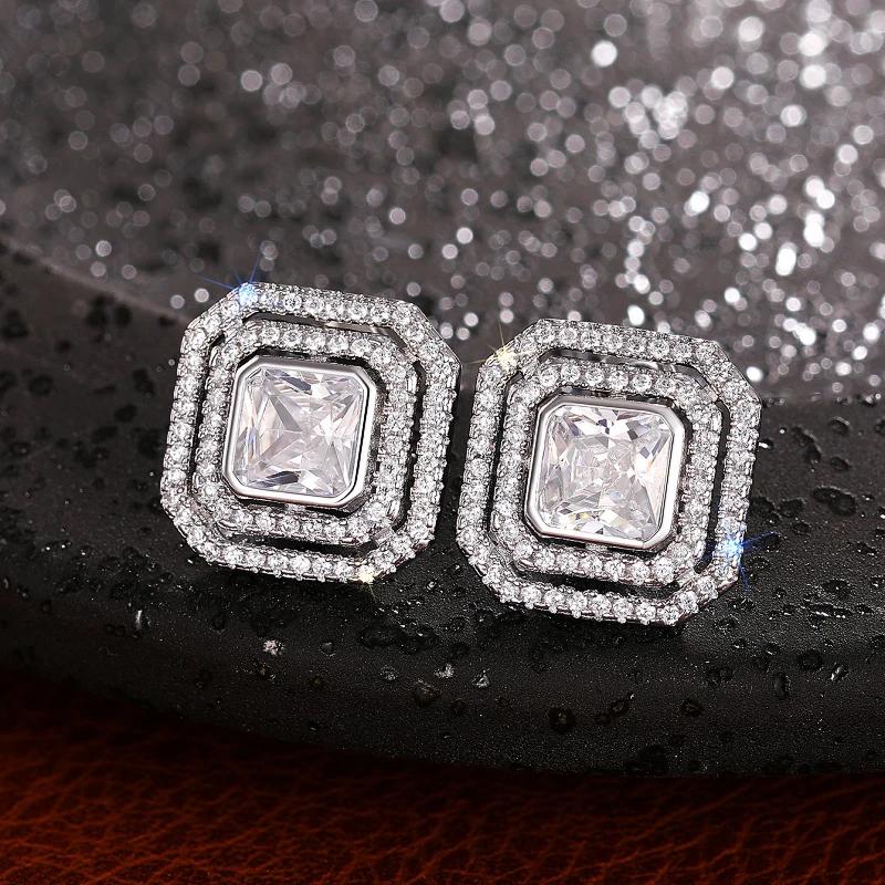 Серьги-гвоздики Huitan Brilliant Square Cub Zirconia для женщин, новые геометрические аксессуары для ушей, повседневная одежда, украшения для вечеринок