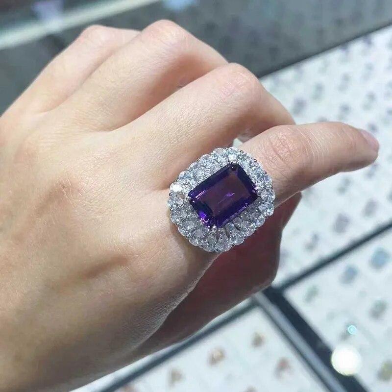 Sace Gems Кольца из стерлингового серебра 925 пробы с изменяемым размером 10*14 мм из натурального аметиста для женщин, ювелирные изделия для помолвки, коктейля и вечеринки