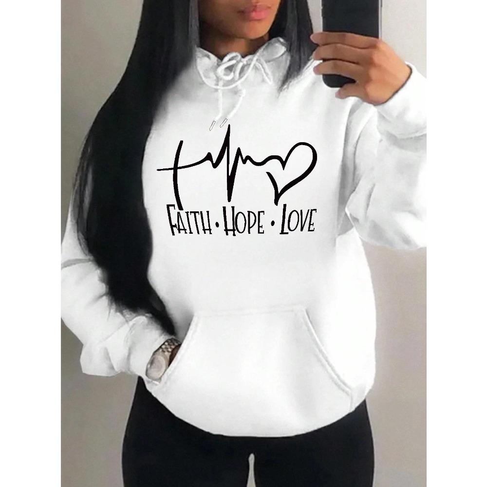Faith Hope Love Letter Graphic Women Hoody Street Casual Loose Hoodies Autumn Fleece Pullover O-Neck Clothing Female