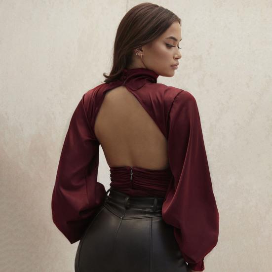 Женский топ, шикарный однотонный пуловер, вечерняя блузка с драпировкой, клубная блузка с длинными рукавами, женская рубашка для повседневной носки