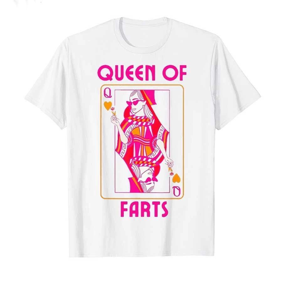 Humor Tshirt Queen of Farts Embarrassing Joke Print Tops Cotton T Shirts Casual Loose Short Sleeve Yk Fashion Tops Unisex