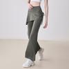Women's Flared Yoga Pants High Waist Fake Two Piece Drawstring Pleated Wrap Skirt