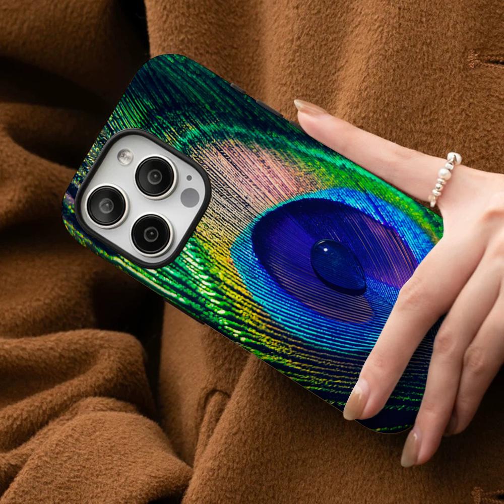 Peacock Feathers Phone Case For IPhone 16 15 14 13 12 11 Pro Max Plus Samsung S24 S23 Ultra Glossy HD Hard PC Cover