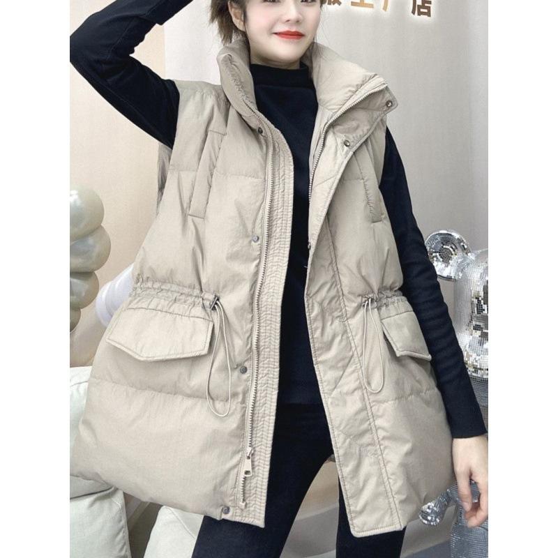 Весна Осень и Зима Женщины Плюс Размер Легкий Жилет Верхняя Одежда Тонкий Теплый Средней Длины Лацкан Свободный Жилет Кардиган Верхняя Одежда Без Рукавов