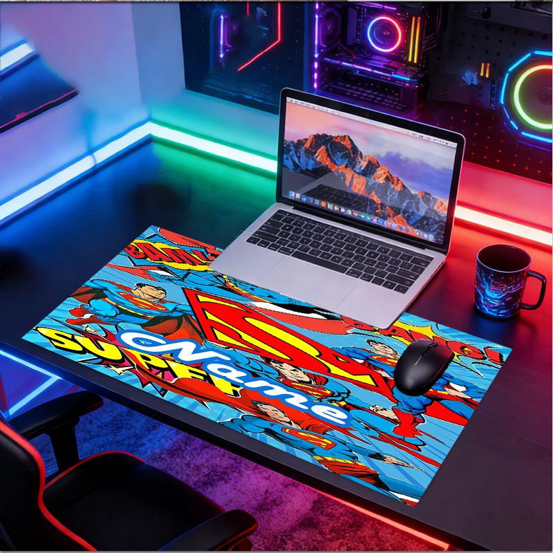 Custom Name Personalized Superman Pattern Mousepad, Laptop PC Desk Mat, Decorative Desk Mat for Home Keyboard Pad Gift