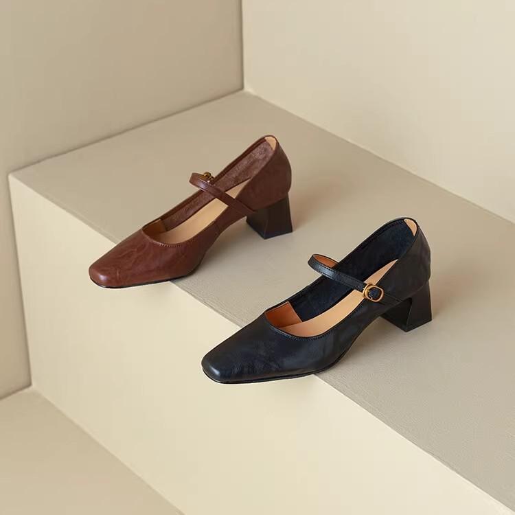 Туфли на высоком каблуке из мягкой овчины черного цвета, весна-осень 2025 года, новые французские туфли в стиле ретро на толстом каблуке с туфлями Мэри Джейн, женские одинарные туфли