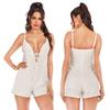 Летние женские сексуальные шорты с глубоким V-образным вырезом и открытой спиной, комбинезон, тонкий белый комбинезон без рукавов