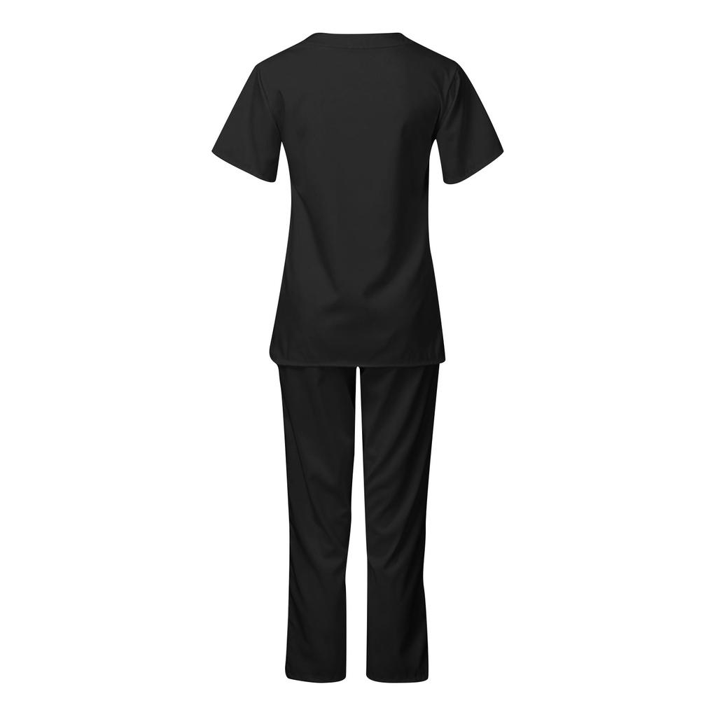 Женский топ с коротким рукавом и v-образным вырезом + брюки, рабочий комплект, свободные повседневные футболки с короткими рукавами, топ и длинные брюки, спортивный костюм