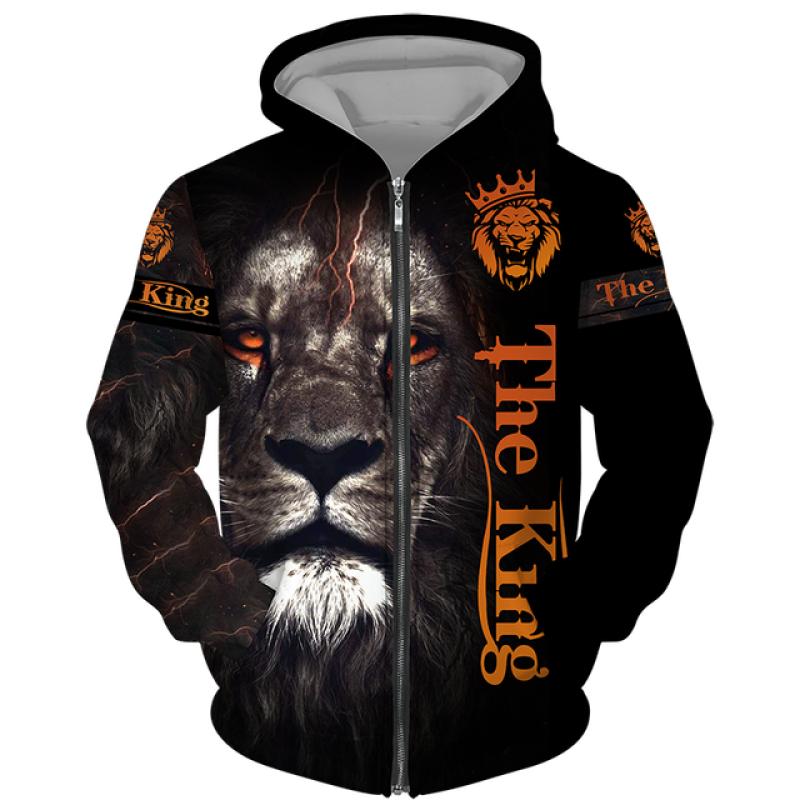 Spring Autumn Men's Zipper Hoodie Sweatshirts 3D Animal Lion Beast Printing Hooded Pullover Fashion Jacket Casual Sportswear