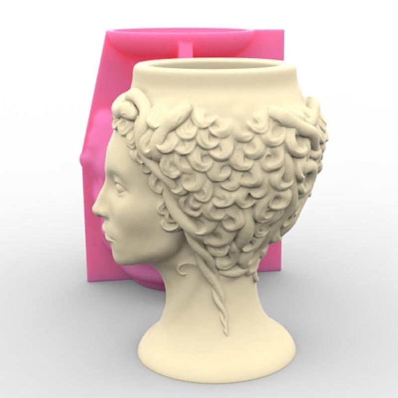 Large Snake Lady Head Gypsum Silicone Molds Storage Box Mold for Making Succulent Plant Flower Candle Holder