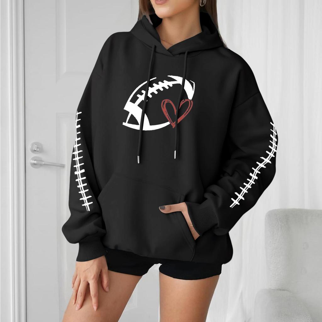 Women's Fashionable, Casual, Comfortable Round-neck, Hooded, Long-sleeved, Rugby-print Warm Sweater