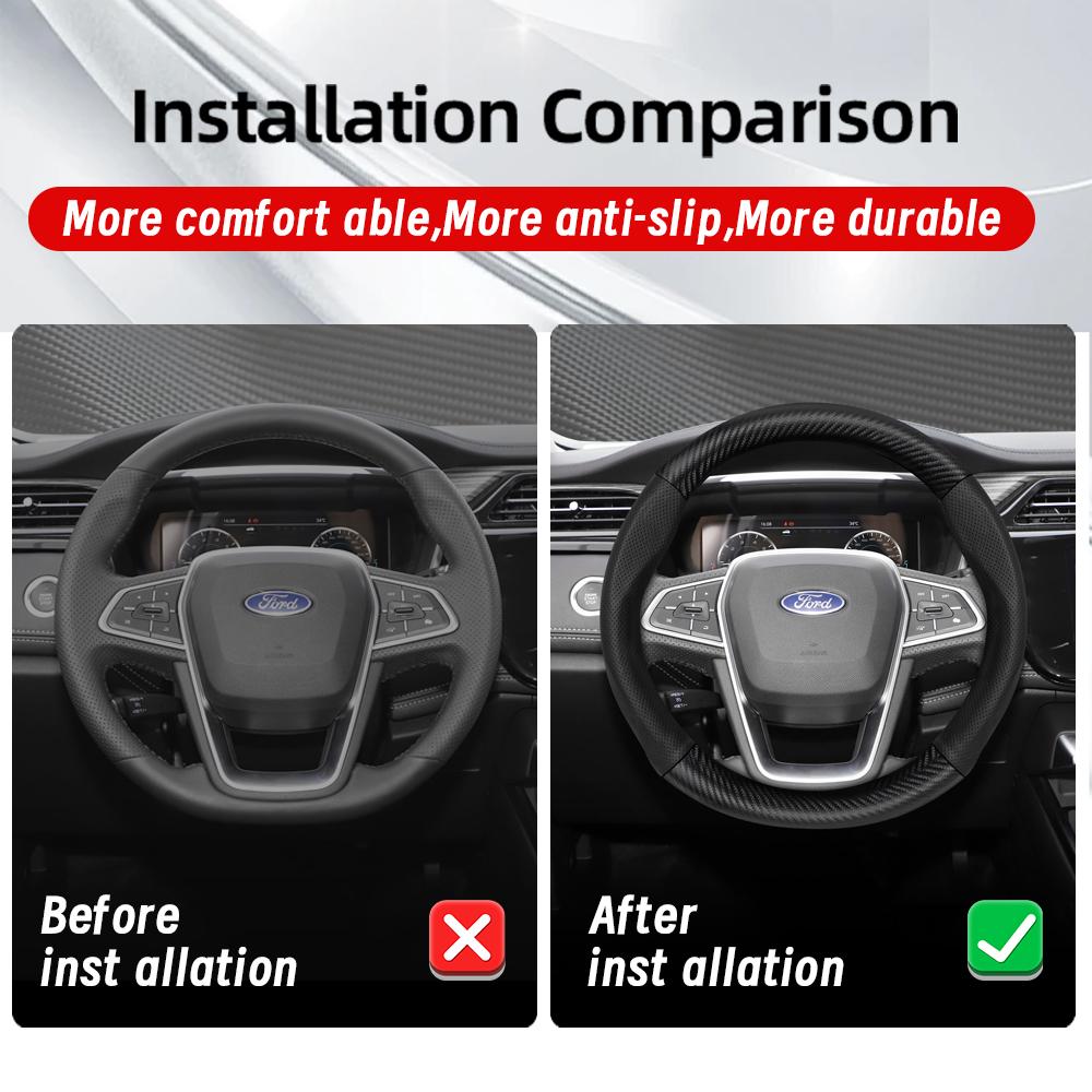 Fypaj3 Подходит для Ford Дышащие отверстия Кожа Матовая Текстура Углеродного волокна Чехол на рулевое колесо Подходит для Focus Mk2 Mk3 Fiesta Mk7 Transit Custom