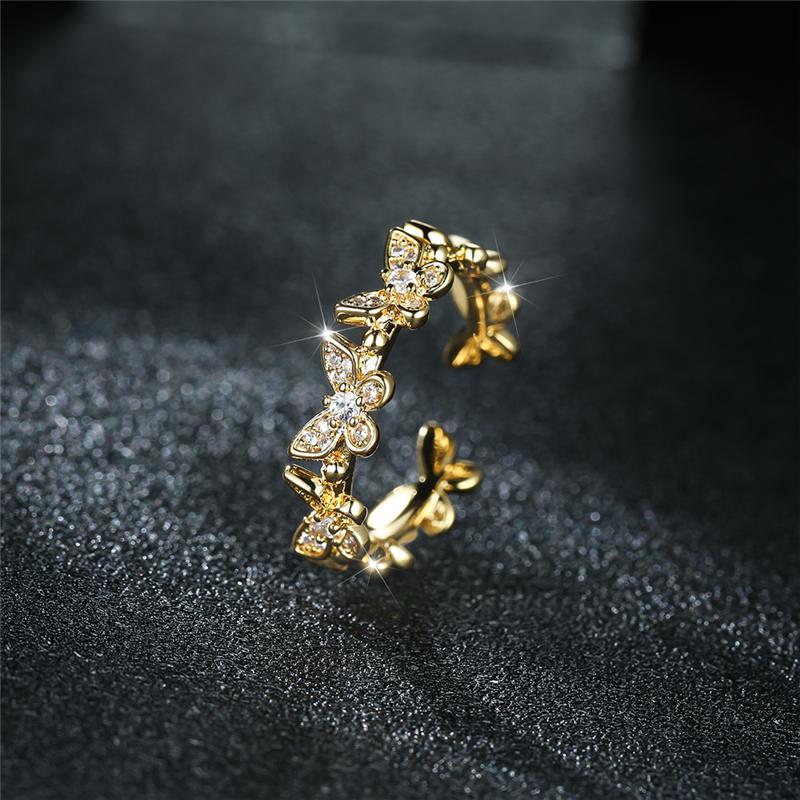 Изящные маленькие открытые кольца в виде бабочек для женщин, обручальное кольцо в стиле бохо с серебряным цветом и белым кубическим цирконием