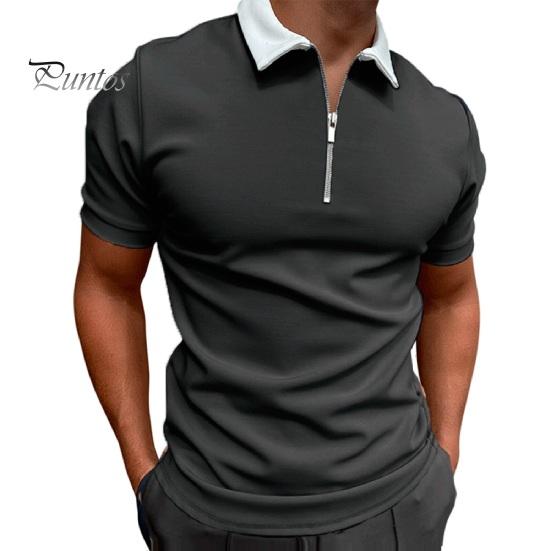 Мужская футболка с воротником-молнией, однотонная, с коротким рукавом и лацканами, повседневная, облегающая, летняя, для улицы, отпуска, работы, спорта