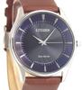Citizen Eco-Drive Тонкие аналоговые часы BJ6480-51L/LBR Синий циферблат Коричневый кожаный ремешок для мужчин (Параллельный импорт)