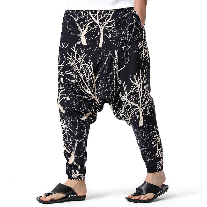Хлопковые шаровары для йоги, свободные красочные брюки в богемном стиле в стиле эльфа, брюки с заниженным шаговым швом, брюки с белкой-летягой, брюки в стиле хип-хоп для мужчин