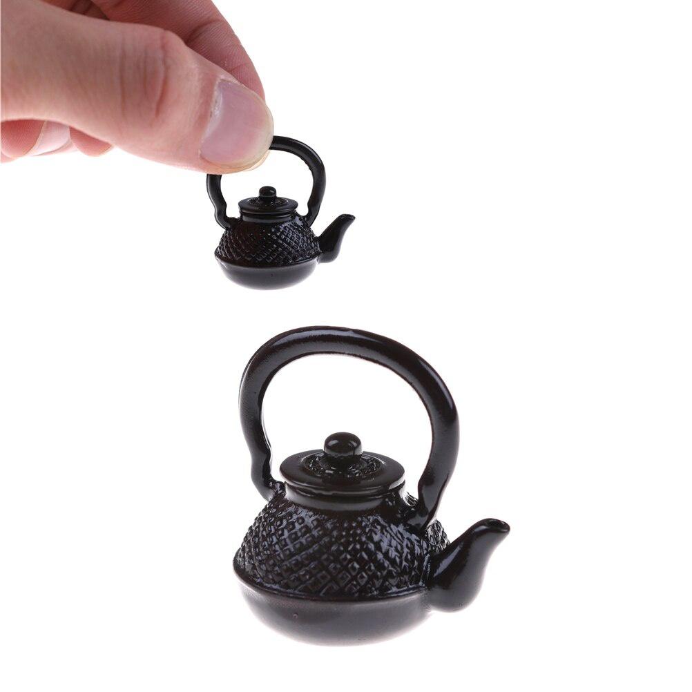 Doll Accesories Boiling Water Kettle 1/12 Dollhouse Kitchen Canteen Miniature Doll House Decoration Girl Gift Toys Black