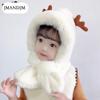 Winter Children's Hats Boys and Girls Scarves Integrated Plush Hats Cute Baby Antlers Fleece Ear Hats Tide