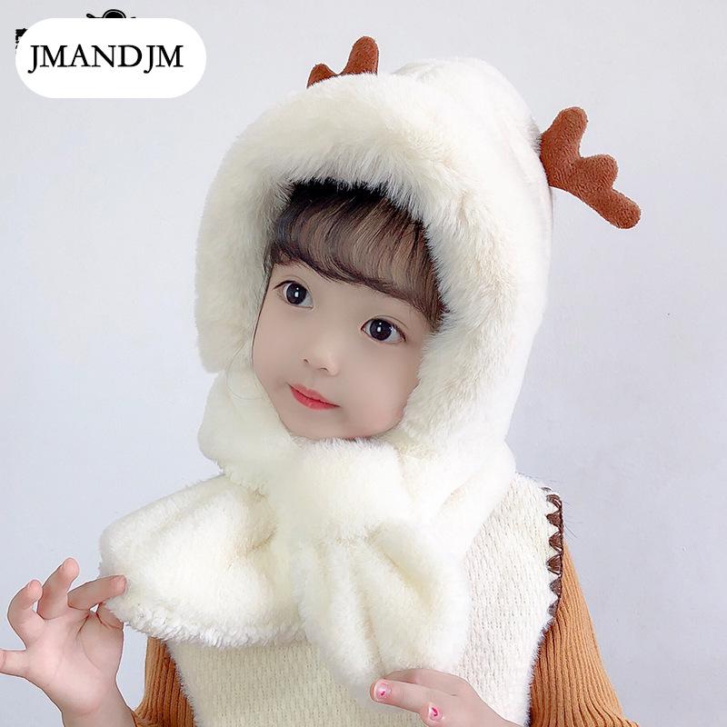Winter Children's Hats Boys and Girls Scarves Integrated Plush Hats Cute Baby Antlers Fleece Ear Hats Tide