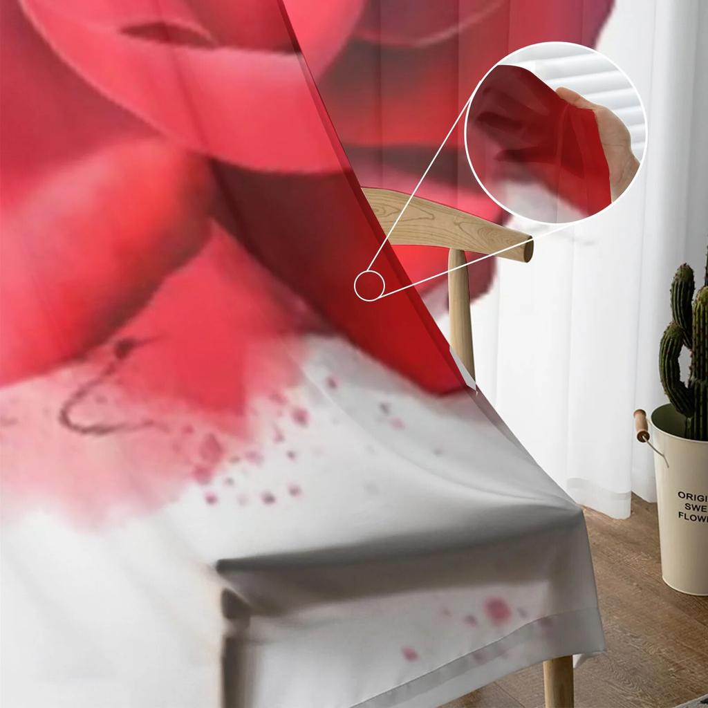 Luxurious Red Rose Sheer Curtains For Living Room Bedroom Kitchen Tulle Home Decor