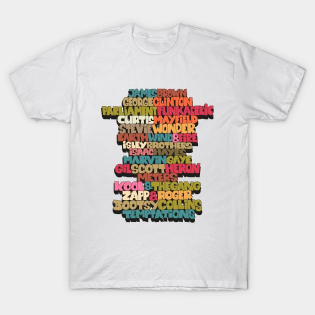 Asian Size Men Print T-shirt Funk Legends. Funky Style Typography. One Nation Under A Groove. No-Cut Heat Transfer Print Cotton Tshirt