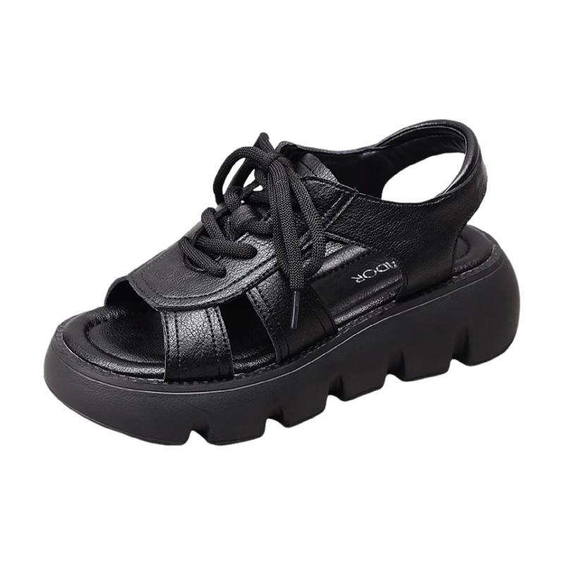 Мягкие кожаные римские сандалии женские лето 2025 новые босоножки на толстой подошве с завязками и заостренным носком, классные ботинки на плоской подошве