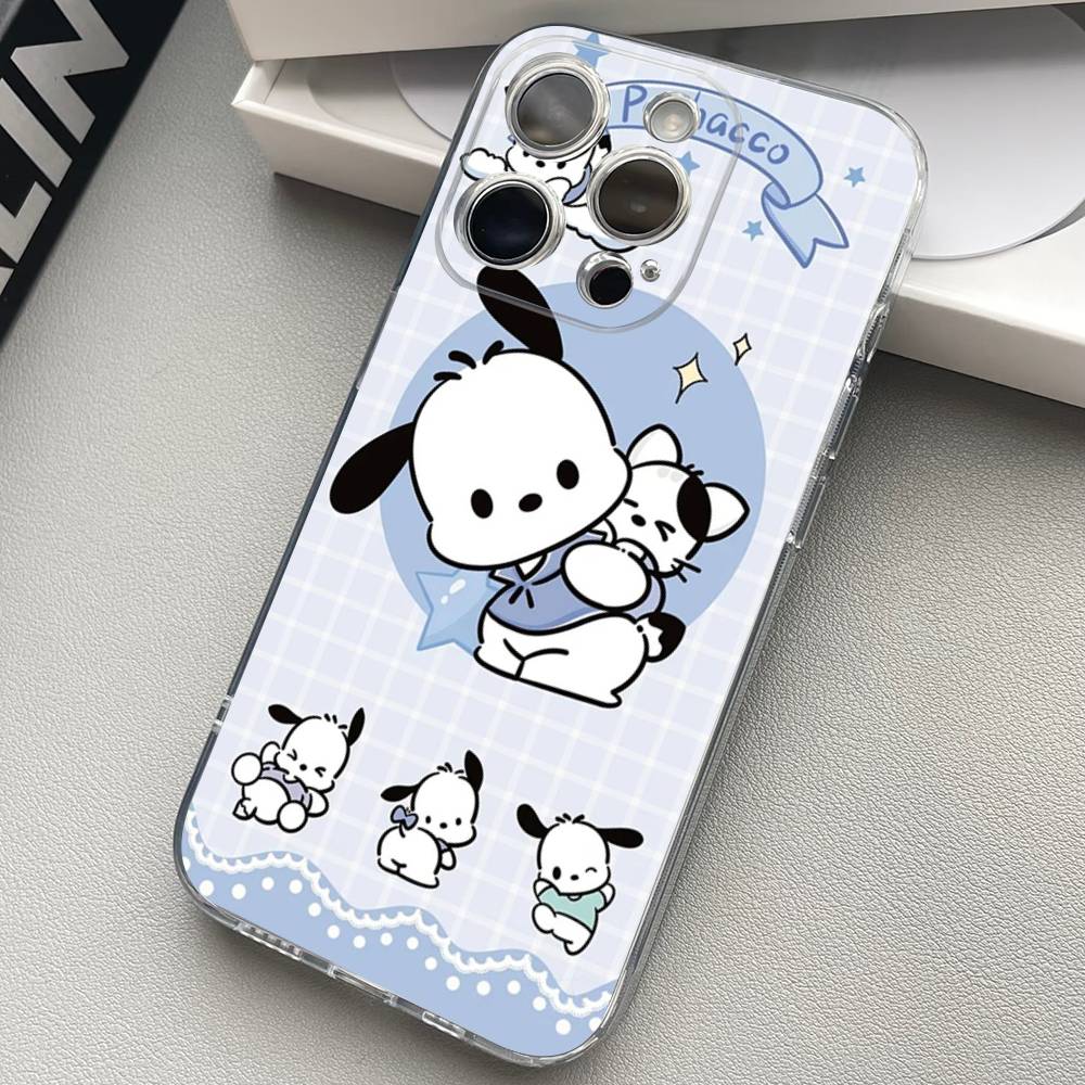 Cute Cartoon P-pochacco Silicone Phone Case Material For iPhone 17 16 15 11 12 13 14 Pro Max Mini Plus Soft TPU