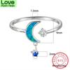 Cute Small Star Moon Ring 925 Sterling Silver Rose Gold Blue Fire Opal Rings For Women Blue Stone Dangle Wedding Thin Ring Band