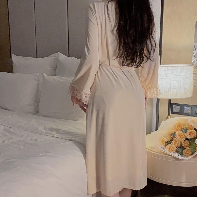 Спящая осенняя атласная пижама с воротником-стойкой и разрезом, новая бархатная кружевная сексуальная женская пижама