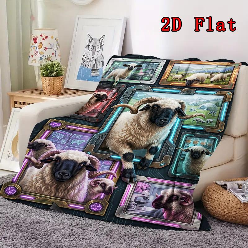 Sheep Evolution Showcase 2D Flat Pattern Flannel Blanket, High quality All Seasons, Home Decor, Warmth and Comfort, Perfect for Christmas Gifts.