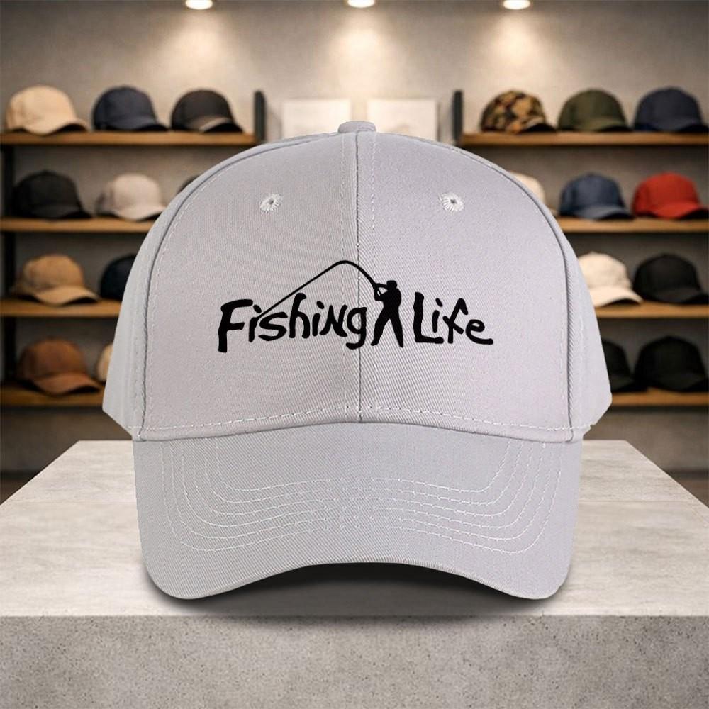 Fishing Life Baseball Cap Unisex Adjustable Polyester Outdoor Casual Curved Brim Hat