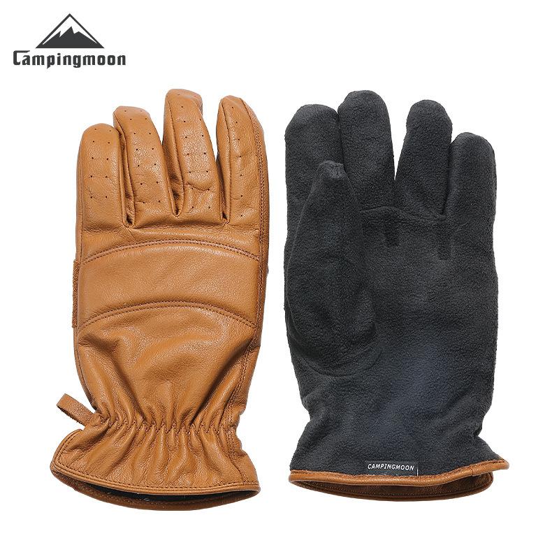 CAMPINGMOON Q27 Work Gloves Top-Grain Cowhide with Fleece Lining Warm Heat-Resistant Gloves for Camping and Handling Hot Objects