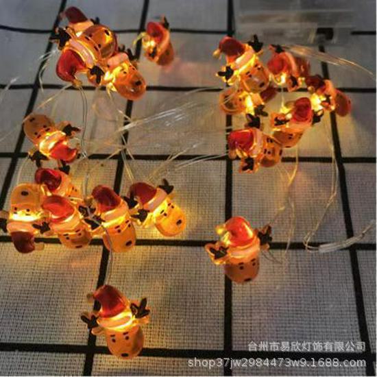 Светодиодное рождественское украшение: Гирлянды из медной проволоки в виде снеговика и оленя в черной шапке для сада, балкона, фонарей.