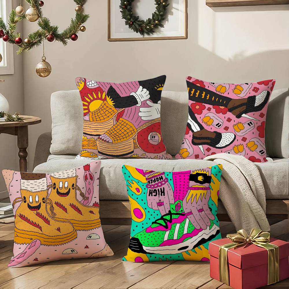 Фэнтези И Креативная Обувь Иллюстрация Наволочка Комфорт Диван-Кровать Шелковистая элегантная Невидимая молния Декоративный чехол для подушки