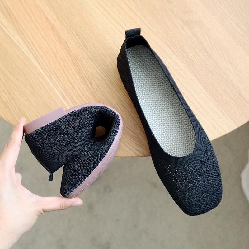 Fashion Stretch Knit Fabric Shoes Hollow Fabric Ballet Flats Patchwork New Women Flat Heel Anti Skid Breathable Loafer Femalety76