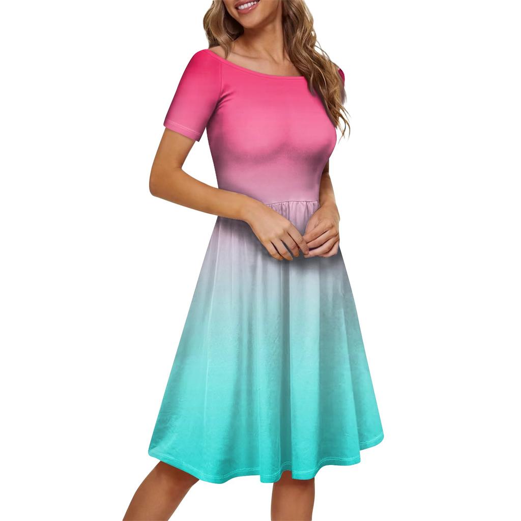 Women's Dress Short Sleeve Raglan Round Neck Large Neck Off Shoulder Gradient Dress