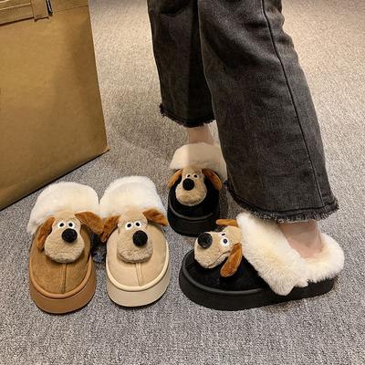 Милые мультяшные тапочки-полусапожки с головой собаки для женщин, новинка осени и зимы 2025 года, на толстой подошве, комнатные, нескользящие, велюровые, теплые, хлопковые туфли