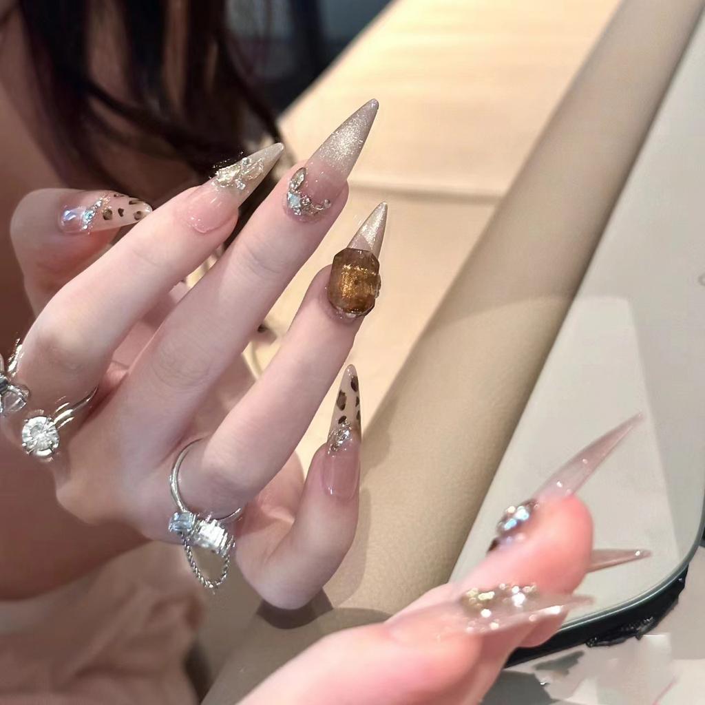 Ношение брони Ручная работа Высококлассная атмосфера Кошачий глаз Французский Леопардовый принт Маникюр Съемный